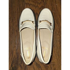 Sam Edelman Cream Loafers with Gold Hardware